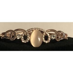 2739 NWOT Rose Gold Bracelet Bangle With Pink Beads and Cubic Zirconia Crystals